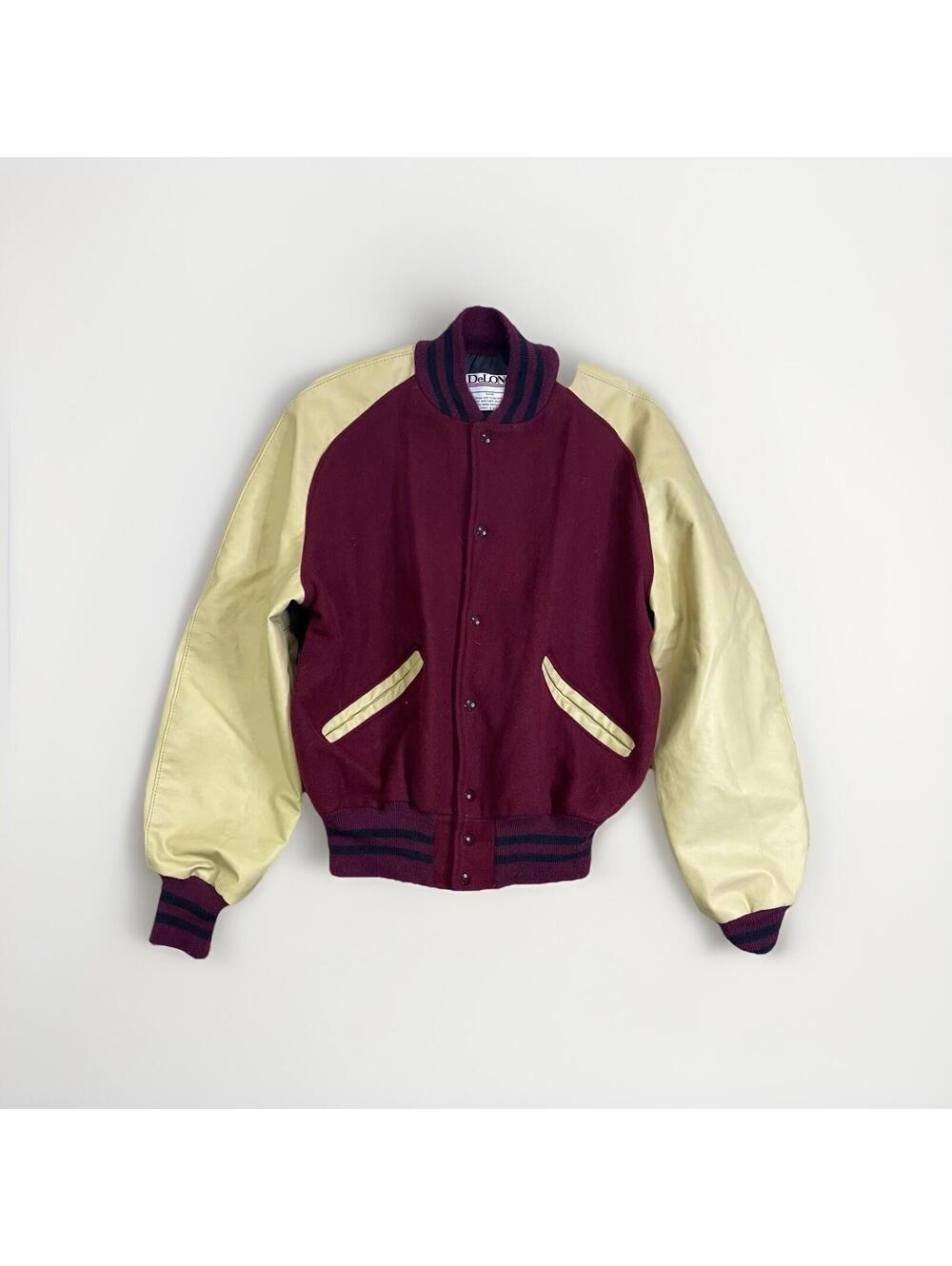 Vintage DeLONG Varsity Jacket Men Large Made In USA Wool Leather Bomber